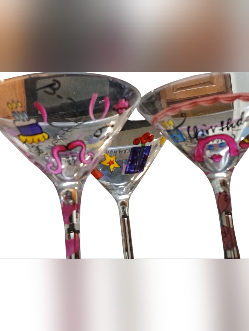 LuLu -NWT Set Of 3, Happy Birthday Cocktail Glasses Different Design On Each one - Picture 9 of 9